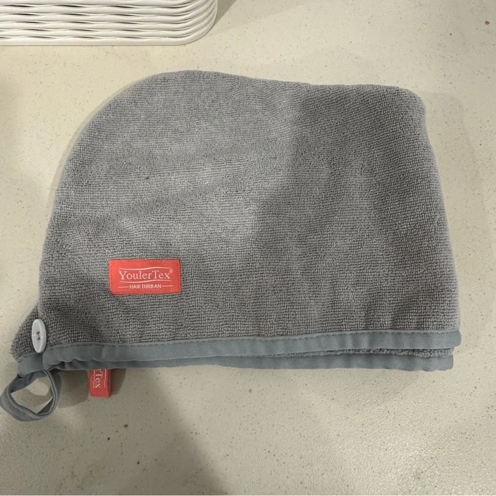 YoulerTex Hair Towel Wrap - Gray Microfiber Quick Dry Hair Turban w/ Button Loop